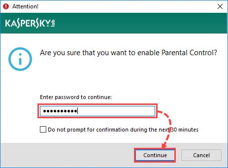 اگر برای Parental Controlرمز عبور انتخاب کرده اید، آن را وارد کنید و روی Continue کلیک کنید.