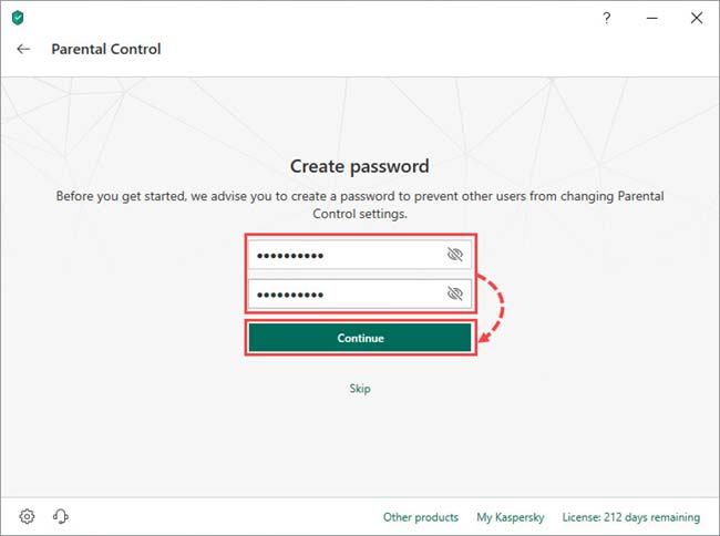 رمز عبور را وارد کنید و روی Continue کلیک کنید.