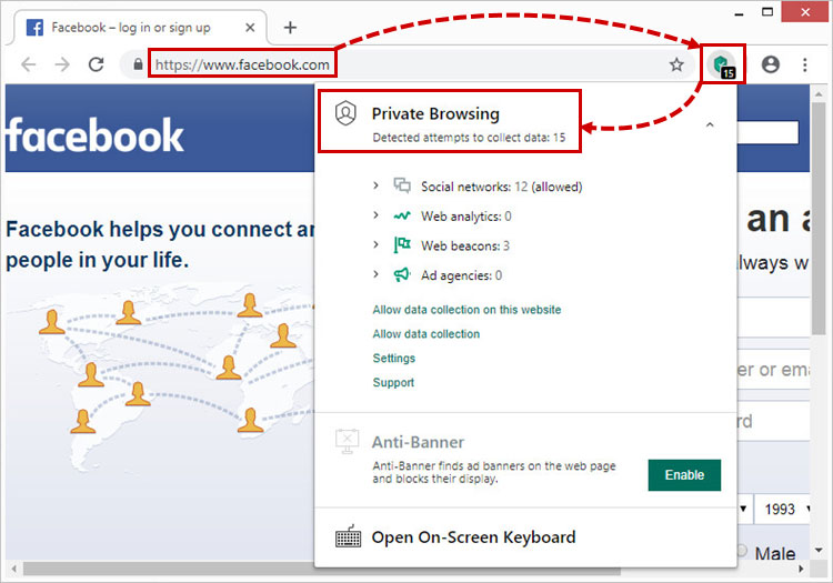 روی گزینه Private Browsing کلیک کنید.