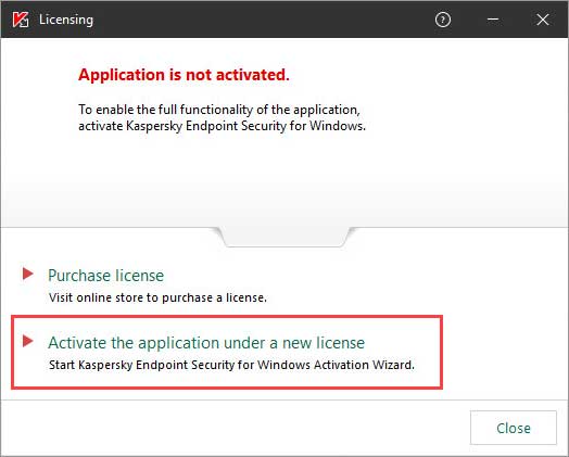 روی Activate the application under a new license کلیک کنید.
