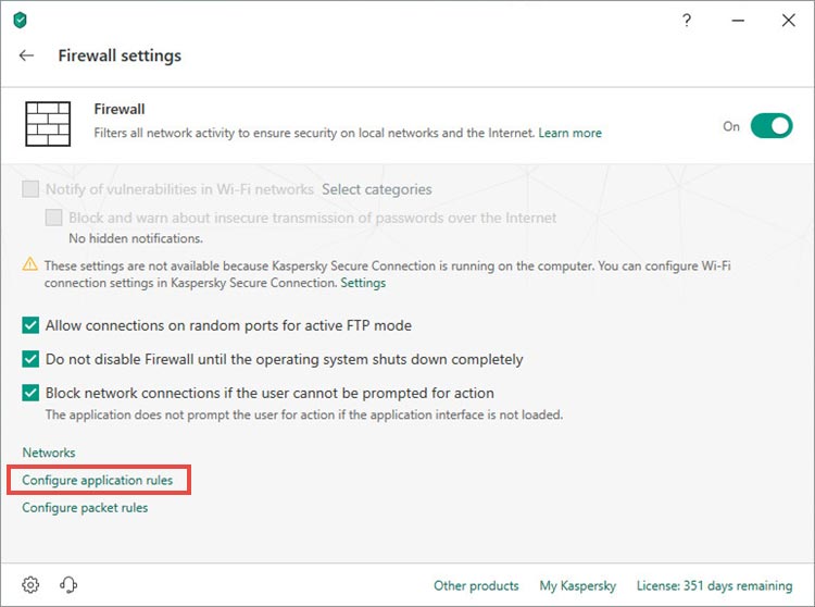 روی گزینه Configure application rules کلیک کنید.

