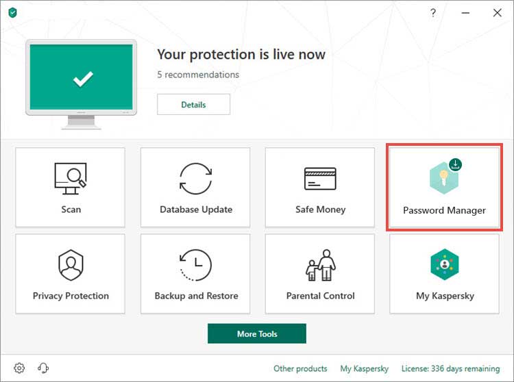 kaspersky total security clic password manager