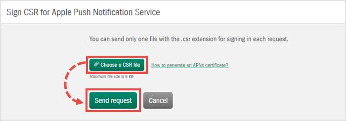 فایل CSR را انتخاب کنید و روی Send request کلیک کنید.