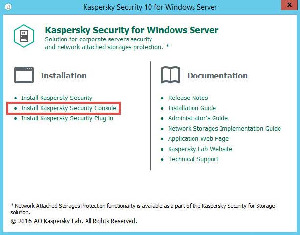 گزینه Install Kaspersky Security Console را انتخاب کنید.