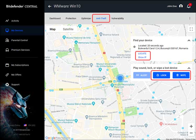 در قسمت بالای پنجره ، بر روی Anti-Theft کلیک کنید.