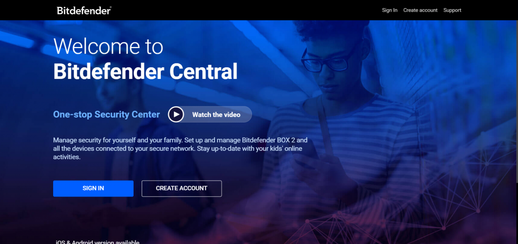 screenshot central.bitdefender.com
