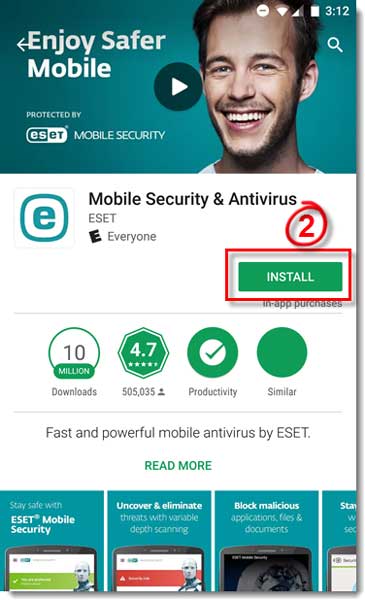 تصویر نصب Eset mobile security در گوگل پلی