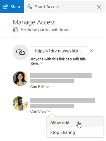 تغییر یا توقف اشتراک گذاری در OneDrive