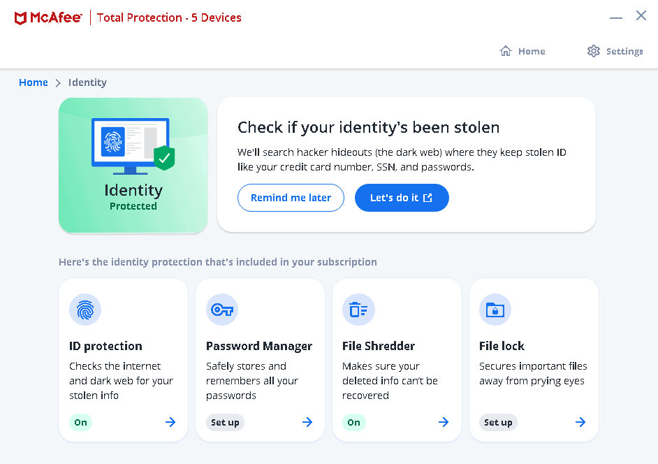 داشبورد آنتی ویروس مکافی (mcafee)