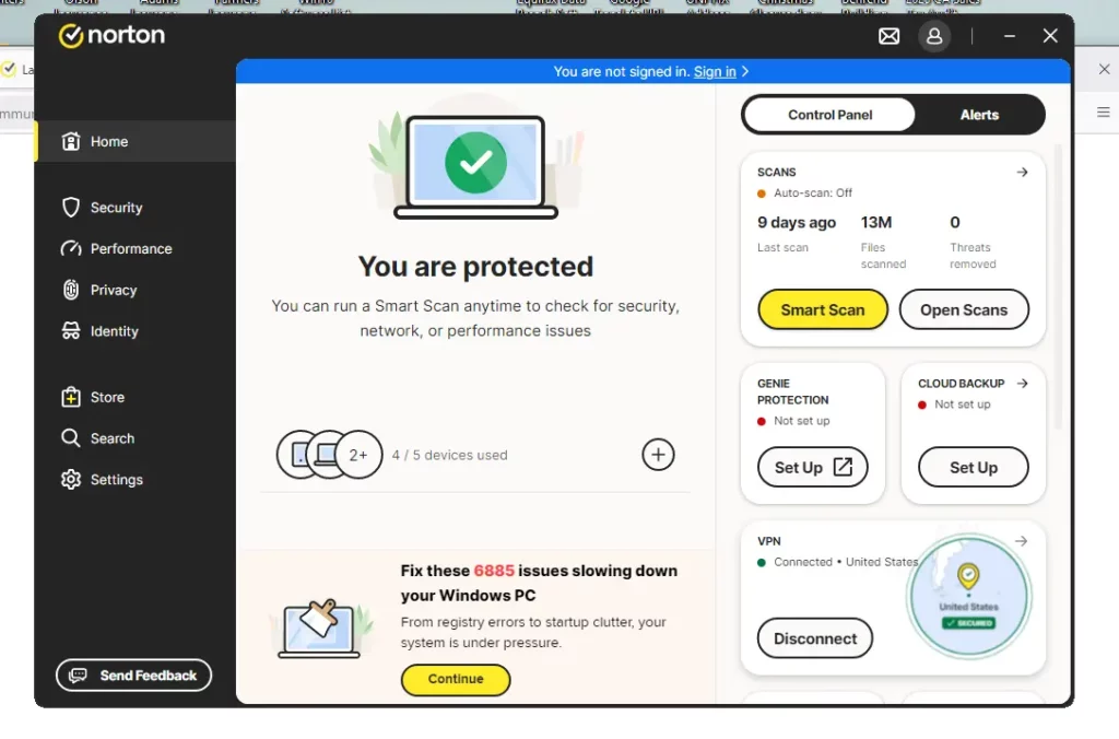 محیط کاربری آنتی ویروس اورجینال نورتون